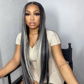 Black Wig With Platinum Blonde Highlights Human Hair Lace Front Wigs